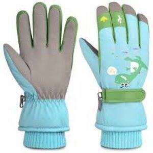 BRAND NEW 3-8 Year Kids Blue and Green Dinosaur Winter Gloves